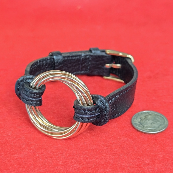 Bronze Milor Coppery Gold Tone Black Cowhide Leather Bracelet - Picture 2 of 7